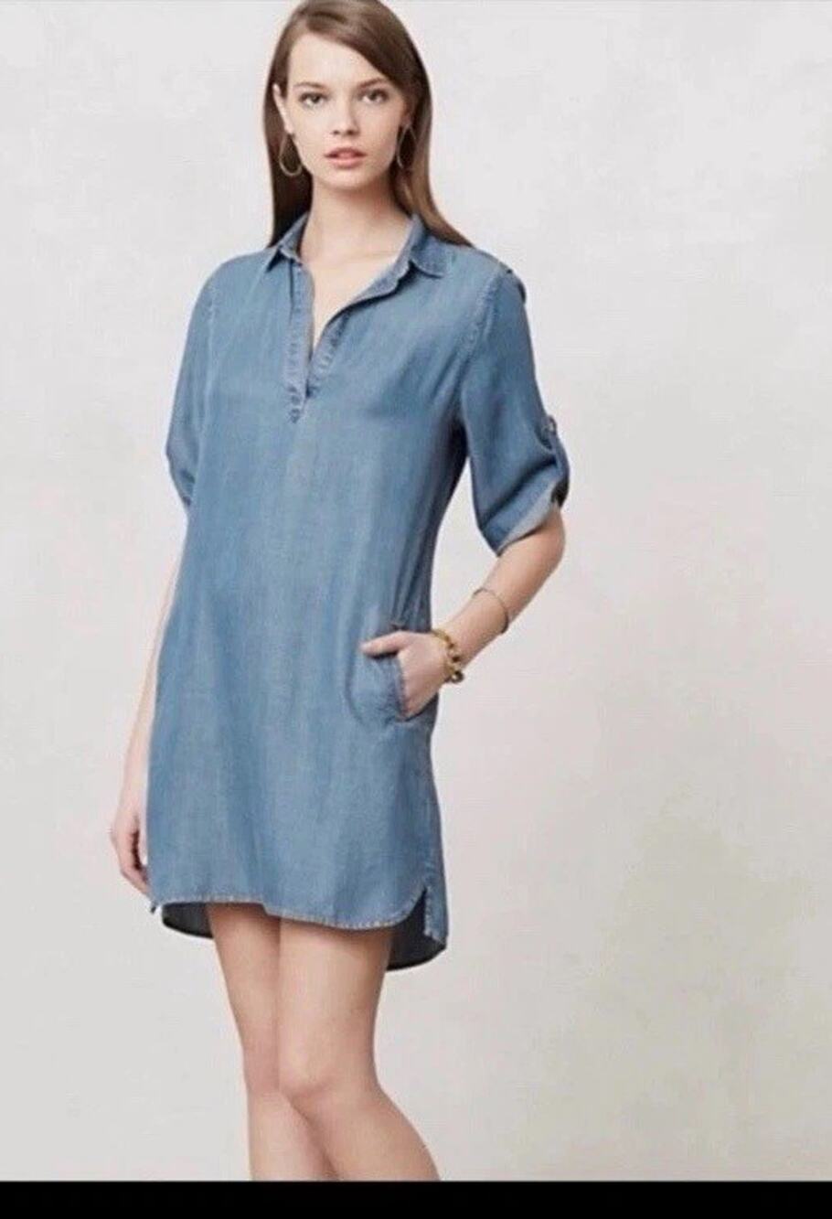 Anthropologie Cloth & Stone Women's Blue Chambray Collared Dress M